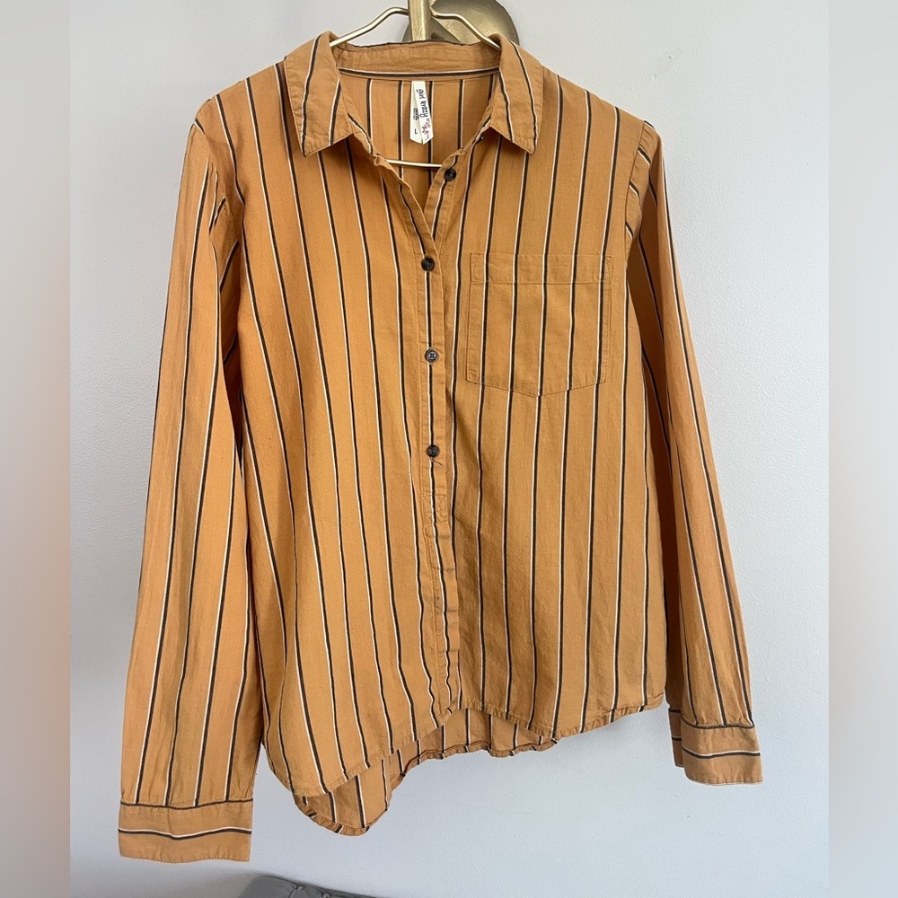 Girl Krazy women's  Mustard Striped spring Button-Down Shirt size L
